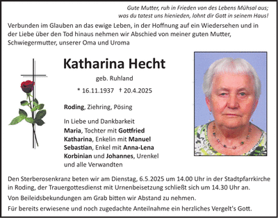 Traueranzeige Katharina Hecht