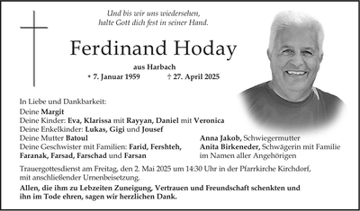 Traueranzeige Ferdinand Hoday