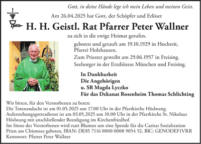 Traueranzeige Peter Wallner