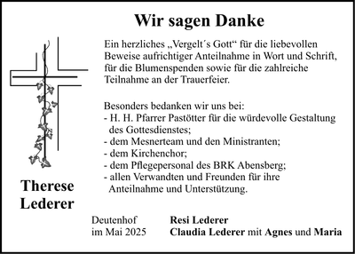 Traueranzeige Therese Lederer