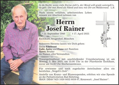 Traueranzeige Josef Rainer