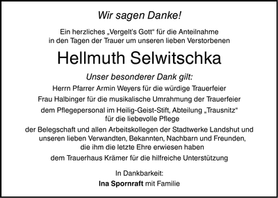 Traueranzeige Hellmuth Selwitschka
