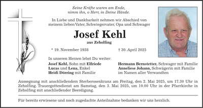 Traueranzeige Josef Kehl