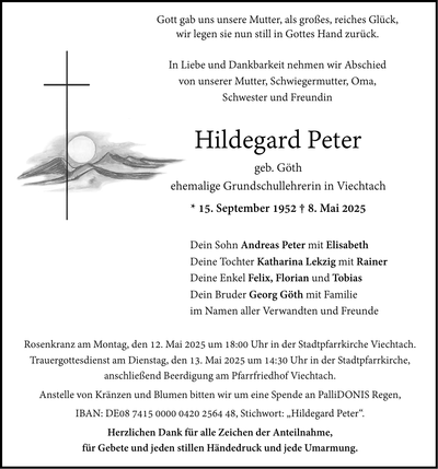 Traueranzeige Hildegard Peter