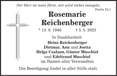 Traueranzeige Rosemarie Reichenberger
