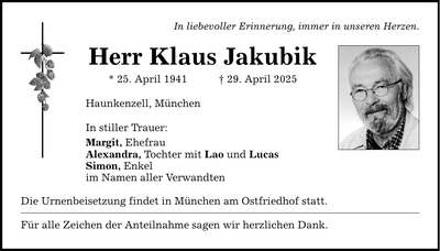 Traueranzeige Klaus Jakubik