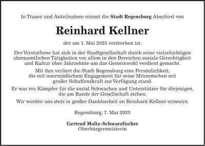 Traueranzeige Reinhard Reinhard Kellner