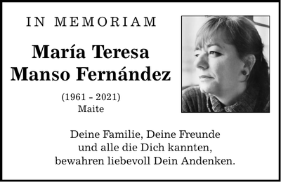Traueranzeige María Teresa Manso Fernández