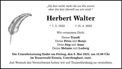 Traueranzeige Herbert Walter