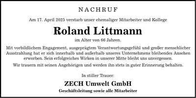 Traueranzeige Roland Littmann
