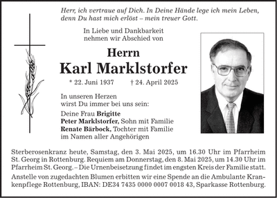 Traueranzeige Karl Marklstorfer