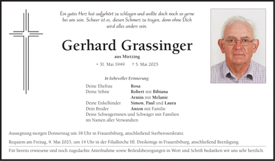 Traueranzeige Gerhard Grassinger