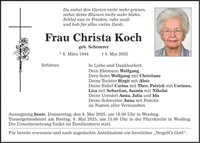 Traueranzeige Christa Koch