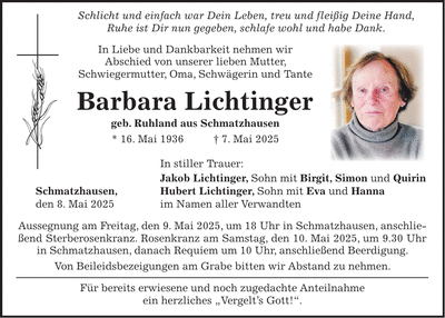 Traueranzeige Barbara Lichtinger