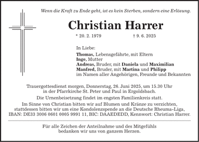 Traueranzeige Christian Harrer