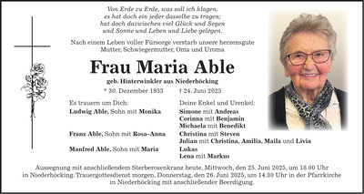 Traueranzeige Maria Able