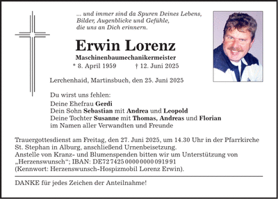 Traueranzeige Erwin Lorenz