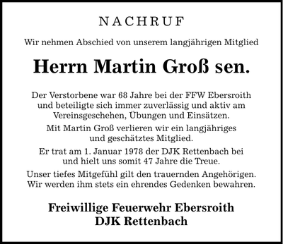 Traueranzeige Martin Groß