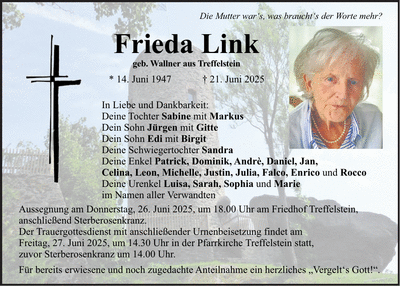 Traueranzeige Frieda Link