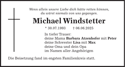 Traueranzeige Michael Windstetter