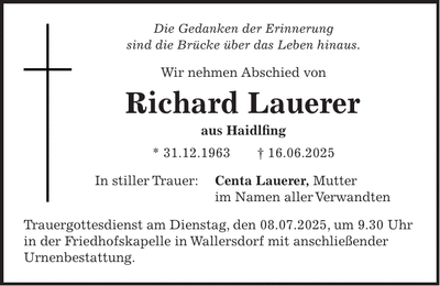 Traueranzeige Richard Lauerer