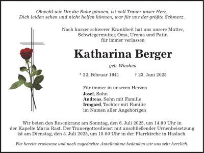 Traueranzeige Katharina Berger
