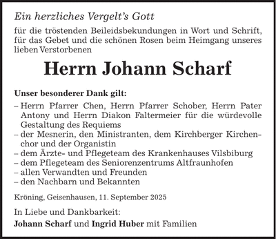 Traueranzeige Johann Scharf