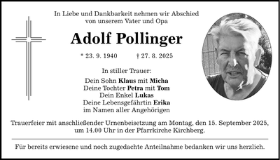 Traueranzeige Adolf Pollinger