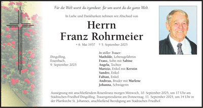 Traueranzeige Franz Rohrmeier