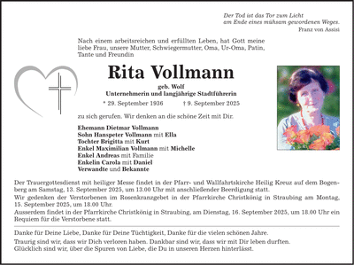 Traueranzeige Rita Vollmann