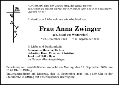Traueranzeige Anna Zwinger