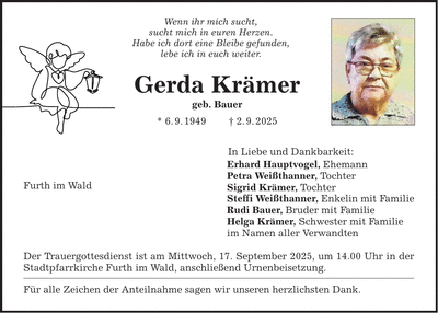 Traueranzeige Gerda Krämer