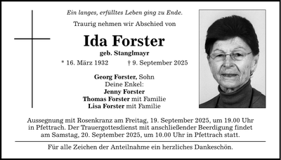 Traueranzeige Ida Forster