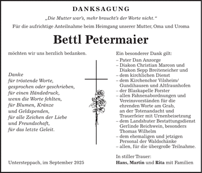 Traueranzeige Bettl Petermaier