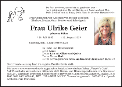 Traueranzeige Ulrike Geier