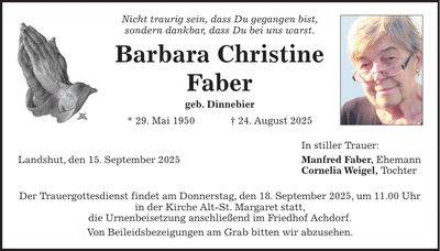 Traueranzeige Barbara Christine Faber