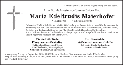 Traueranzeige Maria Edeltrudis Maierhofer