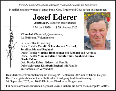 Traueranzeige Josef Ederer