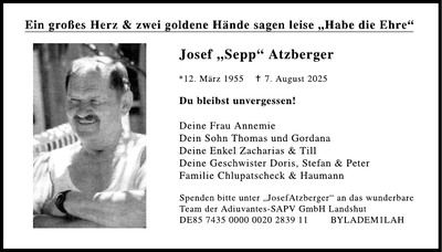 Traueranzeige Josef Atzberger