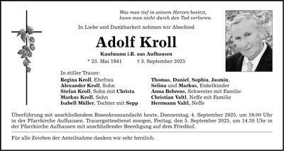 Traueranzeige Adolf Kroll