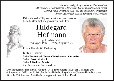 Traueranzeige Hildegard Hofmann