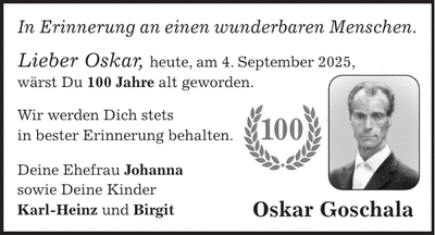 Traueranzeige Oskar Goschala