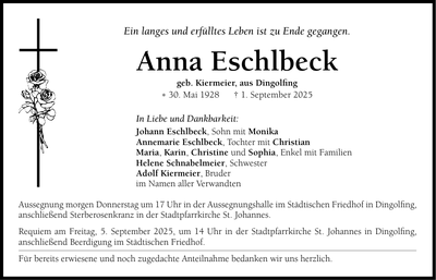 Traueranzeige Anna Eschlbeck