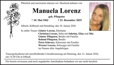 Traueranzeige Manuela Lorenz