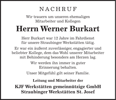 Traueranzeige Burkart Werner