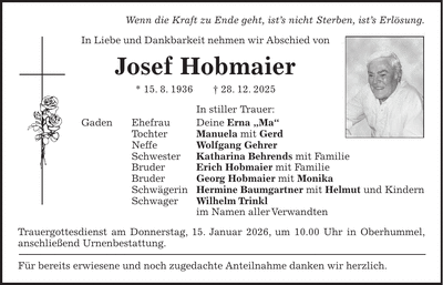 Traueranzeige Josef Hobmaier