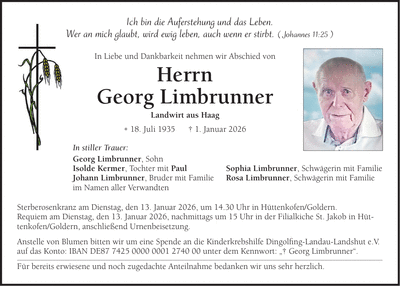 Traueranzeige Georg Limbrunner