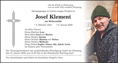 Traueranzeige Josef Klement