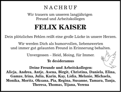 Traueranzeige Felix Kaiser