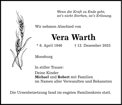 Traueranzeige Vera Warth